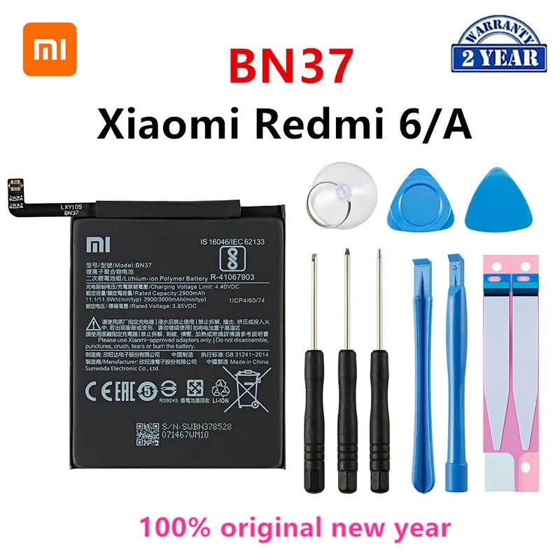 Оригинальный аккумулятор Xiaomi BN37 100% мА · ч для Xiaomi Hongmi Redmi 6, Redmi 6A, BN37, сменный аккумулятор + Инструменты