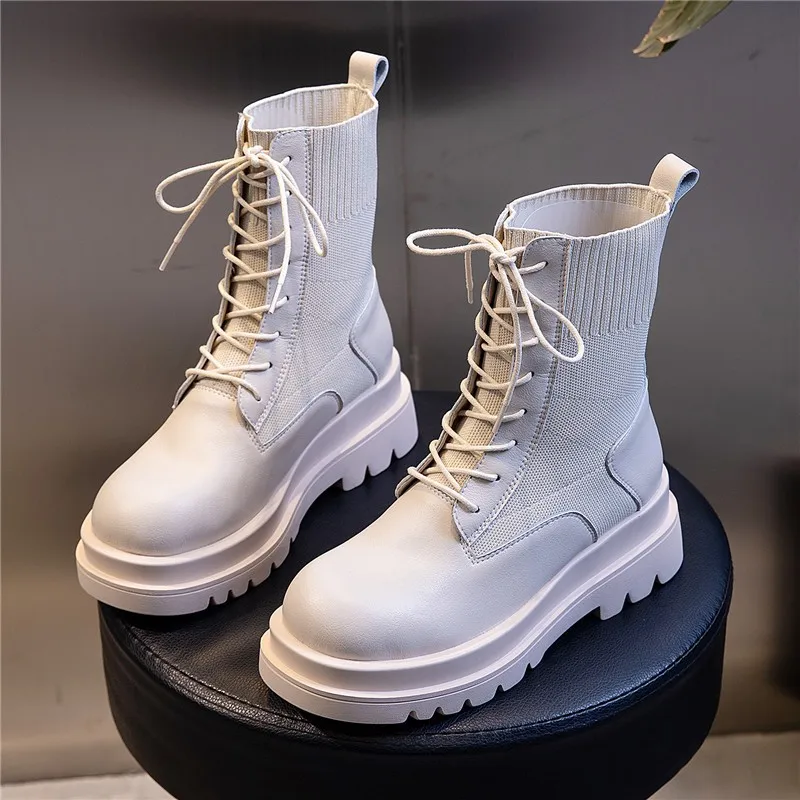 

Genuine leather Platform Boots New 2022 Autumn Women Light Comfortable Chunky Boots Fashion Lace up Lady Shoes Footwear