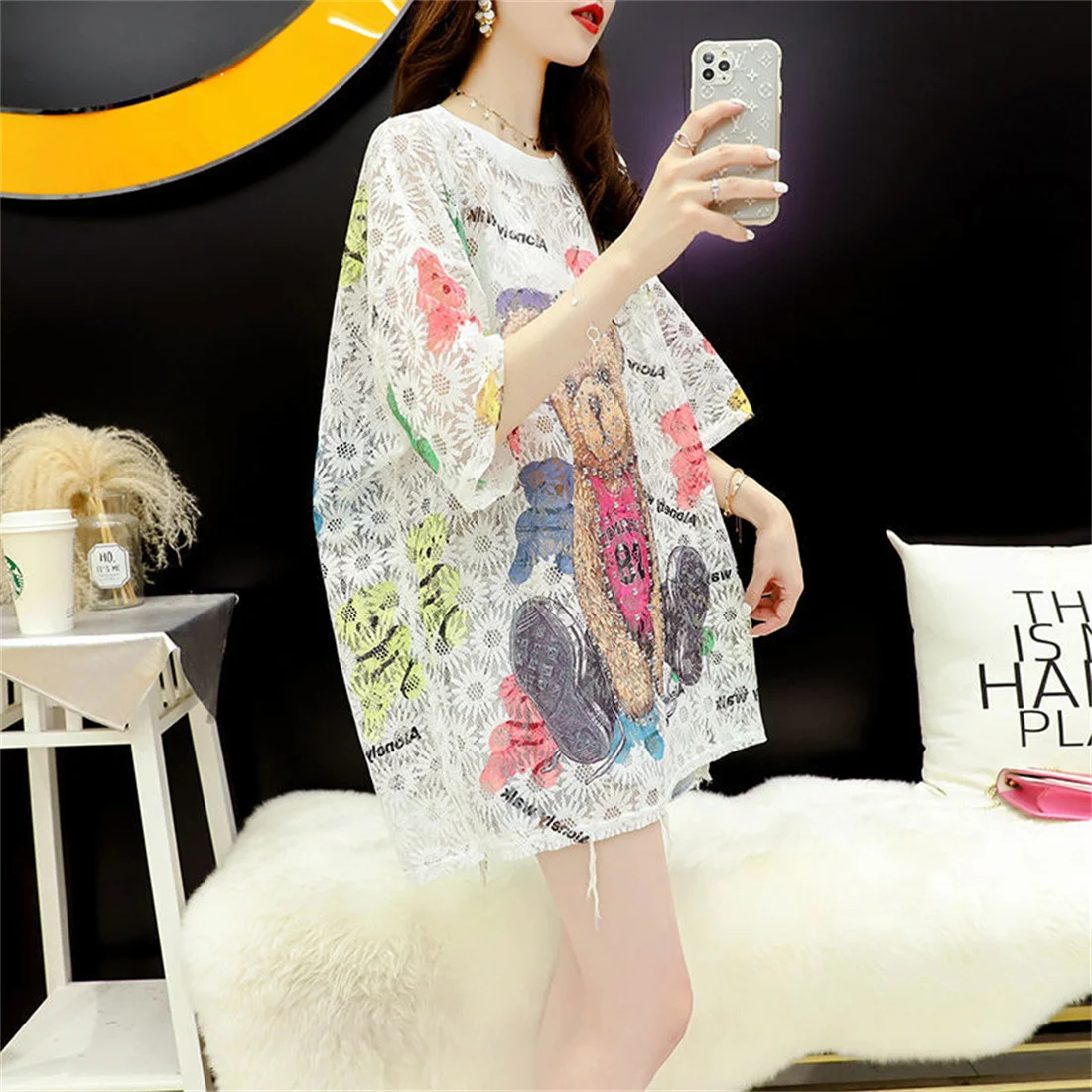 

Милая женская модная футболка с милыми блестками Стразы, блестящие свободные летние футболки для студентов