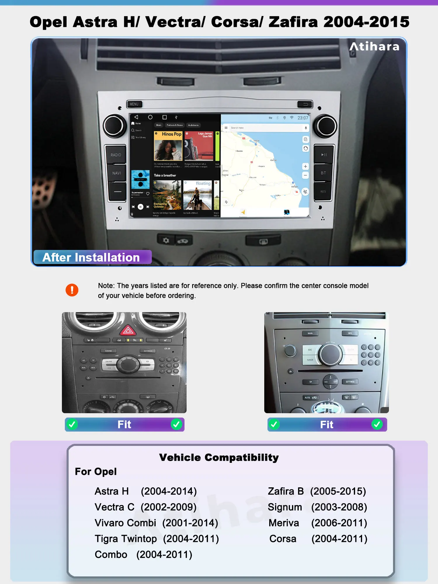 Atihara 7 &quotбеспроводной CarPlay Android Auto для Opel Astra H Vectra Corsa Zafira 2004-2015 автомобильный