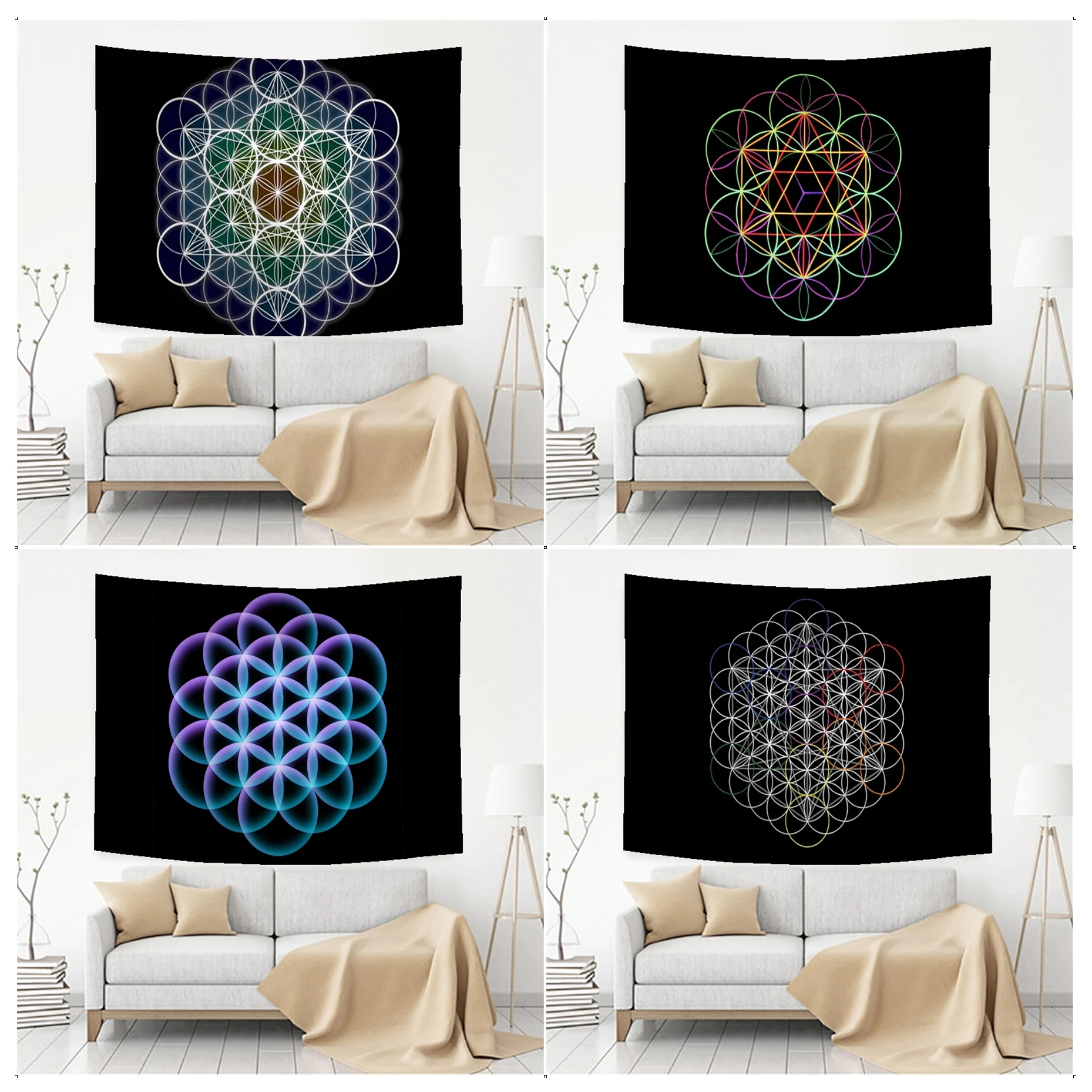 

Cube Flower Of Life Hanging Bohemian Tapestry For Living Room Home Dorm Decor Wall Art Decor