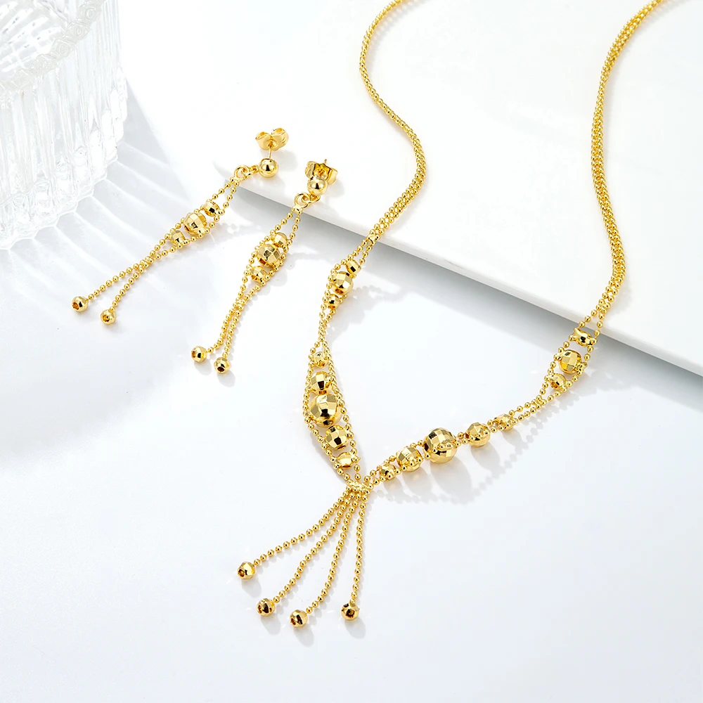

African Dubai Dubai Gold Color Jewelry Sets for Women Brass Earrings Iron Fashion Pendant Necklace Wedding Party Gift