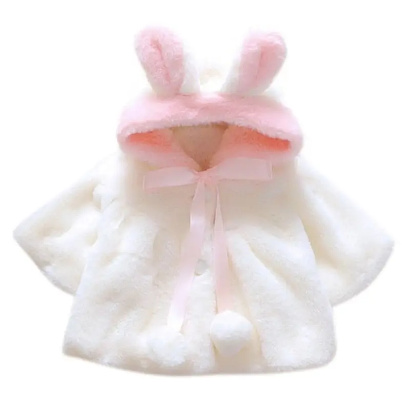 

Infant Baby Girl Winter Thicken Plush Hooded Coat Rabbit Bunny Ears N84E
