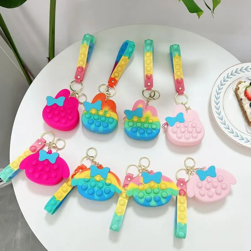 

Симпатичная силиконовая сумка в стиле аниме Sanrios My Melody, розовый кролик, кошелек для монет, мини-кошелек, подвесная игрушка, игрушка-антистрес...