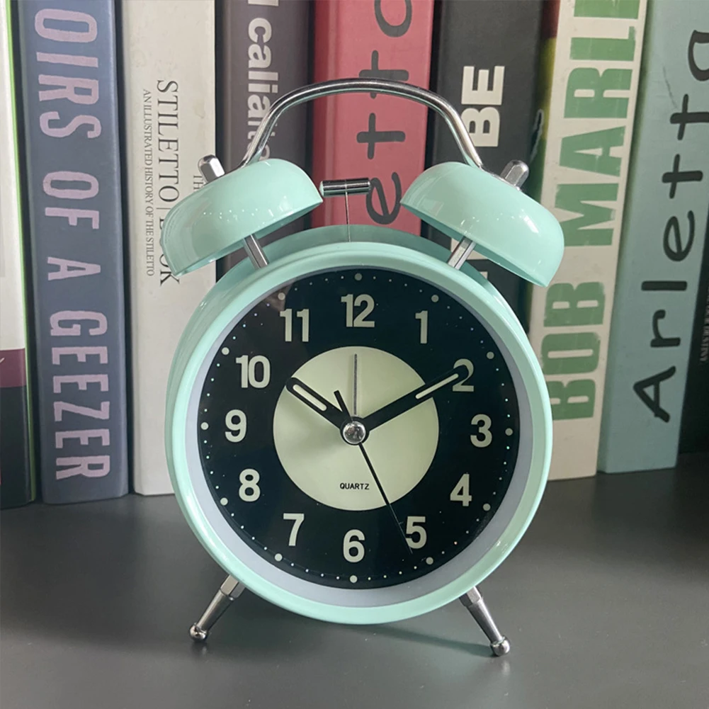 

Silent Twin Bells Alarm Clock Quartz Bedroom With Backlight Retro Extra Loud