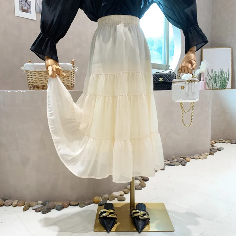 

Niche Design New Women's Clothing 2022 Summer Fashionable Gauze Skirt High Waist Versatile Medium And Long Slim A-line Skirt