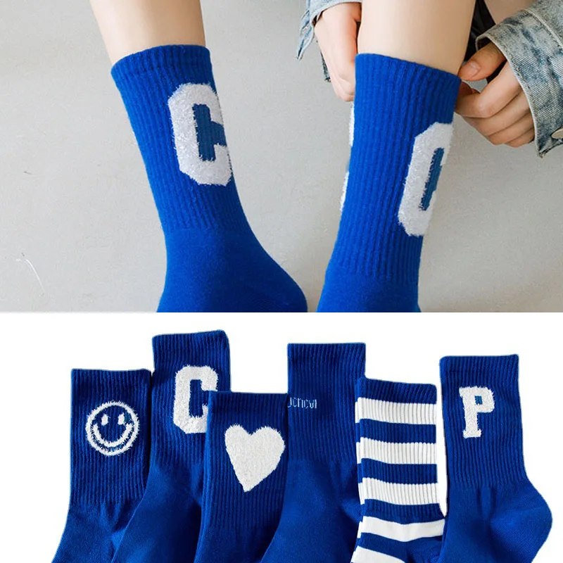 

Striped Letters Love Ladies Socks Klein Blue Casual Cotton Socks Solid Color Cute Stockings Couple Sports Socks Student Sockings