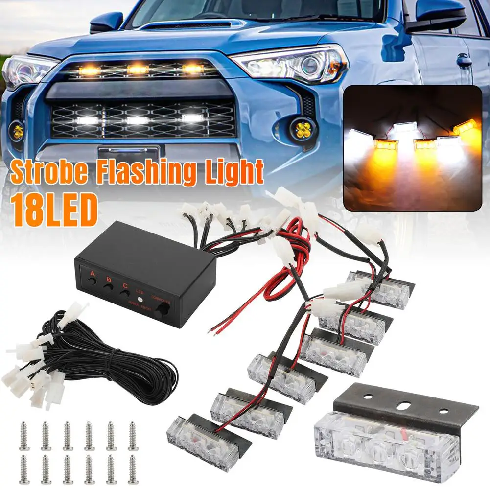 

1 Set Car 18LED Strobe Emergency Flash Warning Grill Light Motorcycle Flashing Lights DC 12V Indicator Lamp