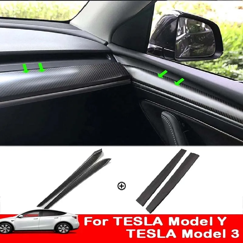 

Для приборной панели Tesla Model 3 Y 2021, новая Декоративная Обшивка двери Tesla, панель из углеродного волокна и АБС, аксессуары для интерьера