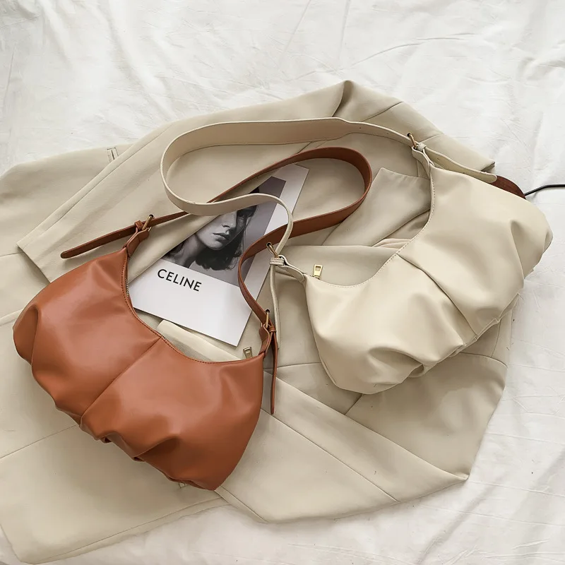 

Fashion Retro Solid Color Crossbody Bag Women Pleated Cloud PU Totes Travel Streetwear Large Capacity Shoulder Messenger Pouch