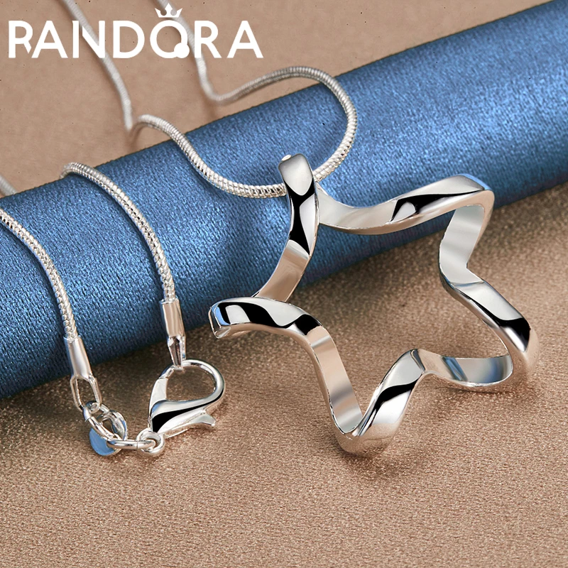 

RAIVDQRA 925 Sterling Silver 16-30 Inch Chain Necklace For Woman Men Twisted Line Star Pendant Neck Chain Fashion Party Jewelry