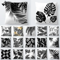 black white plant leaves decor for home throw pillow nordic decoration home tropical decoration cushion cover pillow