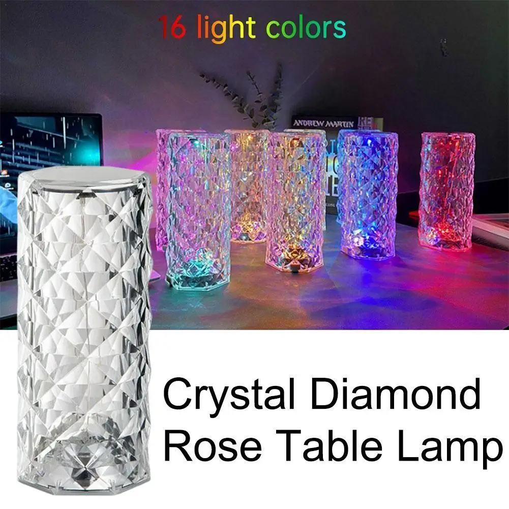 

Cordless Rose Crystal Table Lamp Rechargeable Luxury Modern Transparent Acrylic Battery RGB Table Lamp For Hotel Restaurant Tool