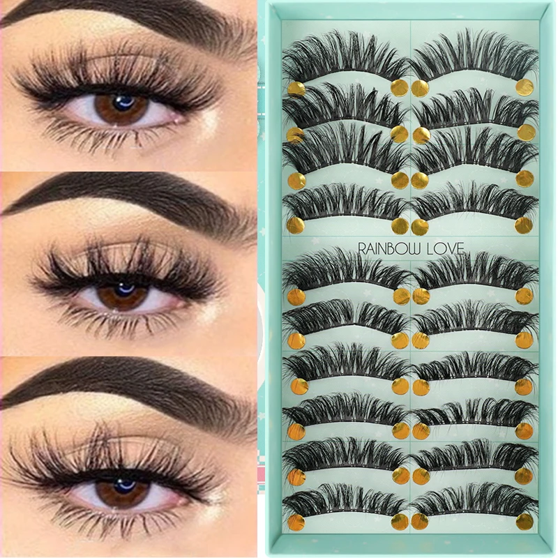 

10 Pairs 3D Faux Mink Lashes Fluffy Soft Wispy Volume Natural Long False Eyelashes Eyelash Extension Reusable Eyelashs Makeup