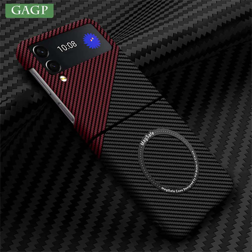 

For Samsung Z Flip 4 Case Business Carbon Fiber Magnetic Magsafe Cases for Samsung Galaxy Z Flip 3 4 5 Hard PC Back Flip5 Cover