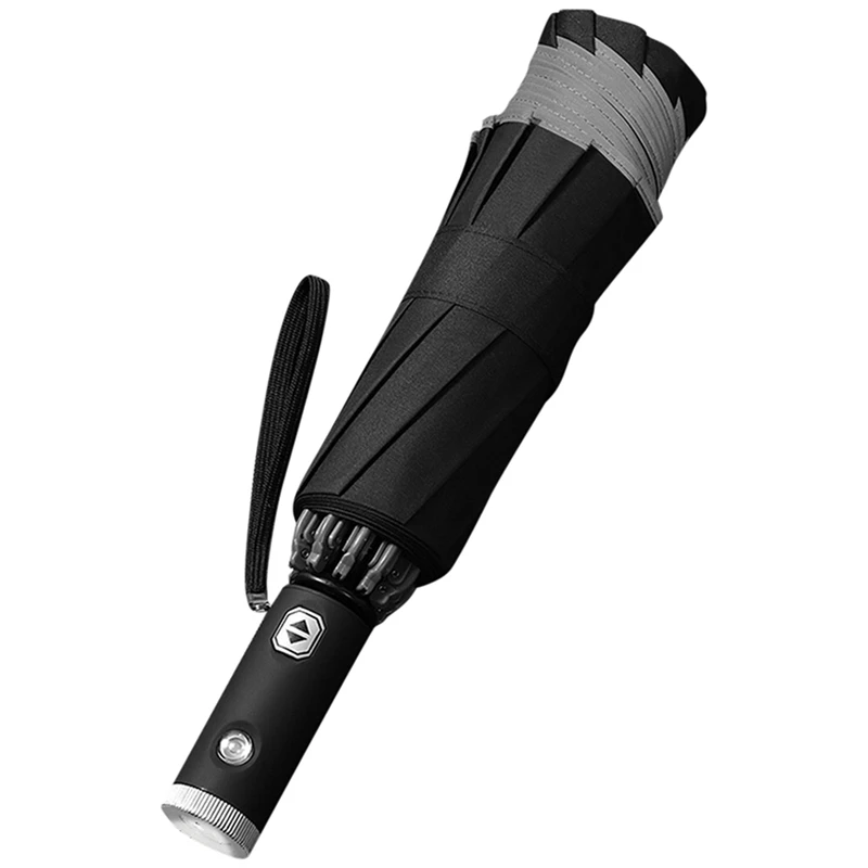 

NEW-2X Automatic Reverse Umbrella Inverted Reflective Folding LED Light Safe Night Windproof Frame For Men Women Umbrellas