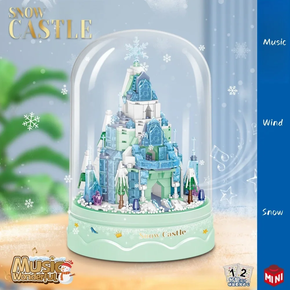 Музыка Снежный Замок Мини-строительные Блоки Игрушки Включает Вентилятор и DIY