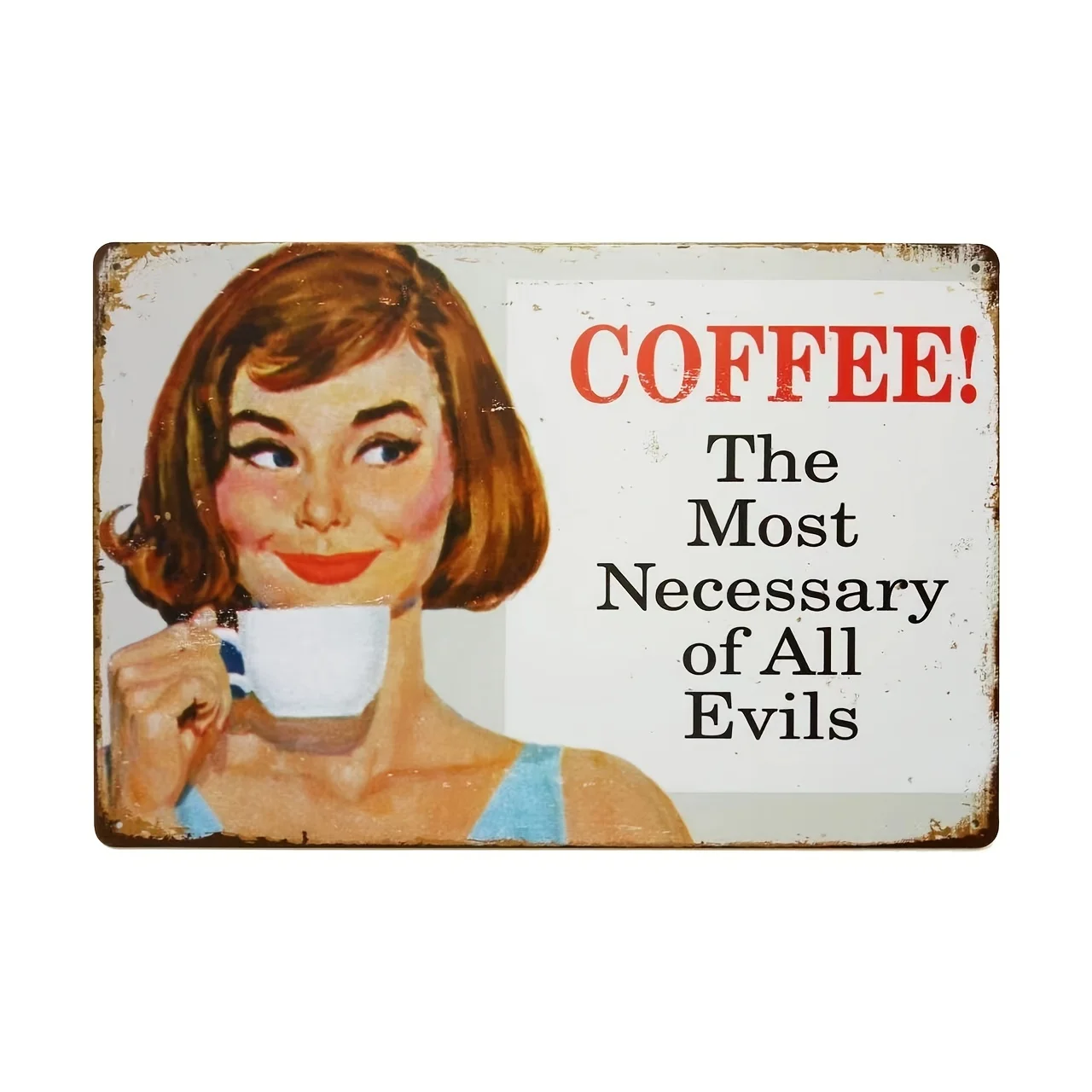 

"Coffee - The Most Necessary Of All Evils", Retro Vintage Metal Tin Sign Poster With Artworks, Funny Home Family Restaurant