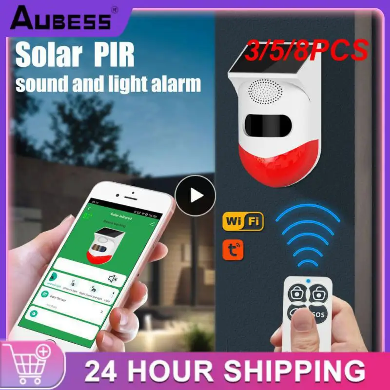 

3/5/8PCS Remote Control Wifi Outdoor Solar Siren Alarm 120db Wifi Home Alarm System Flash Alarming