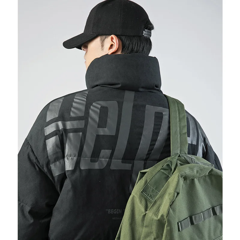 Streetwear Men High Street Loose Padded Clothes Plush and Thicken Keep Warm Bread Jacket Winter Blue Down-filled Coat Female