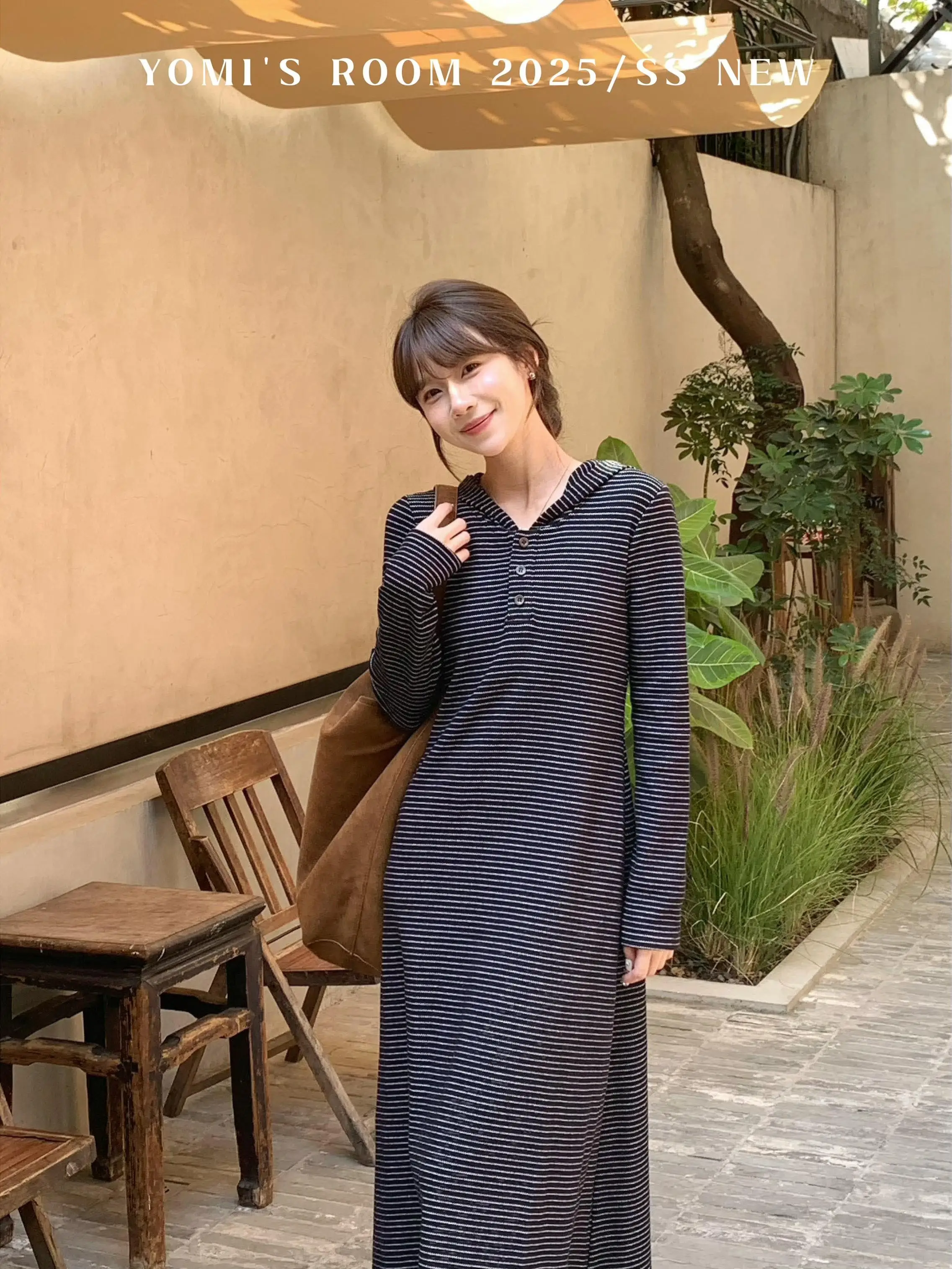 Yo Mi Yomi [Gray Holiday] Small Simple Casual Hood Stripe Knitted Skirt Women Early Spring Dress |