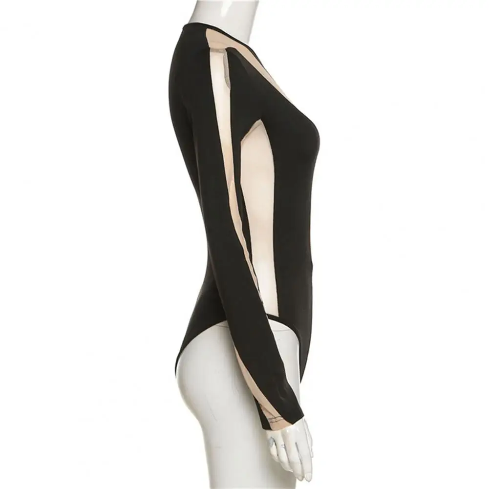 

Stripe Chic Lightweight Contrast Color Club Tops Soft Fabric Summer Playsuit See-through Night Club Clothing