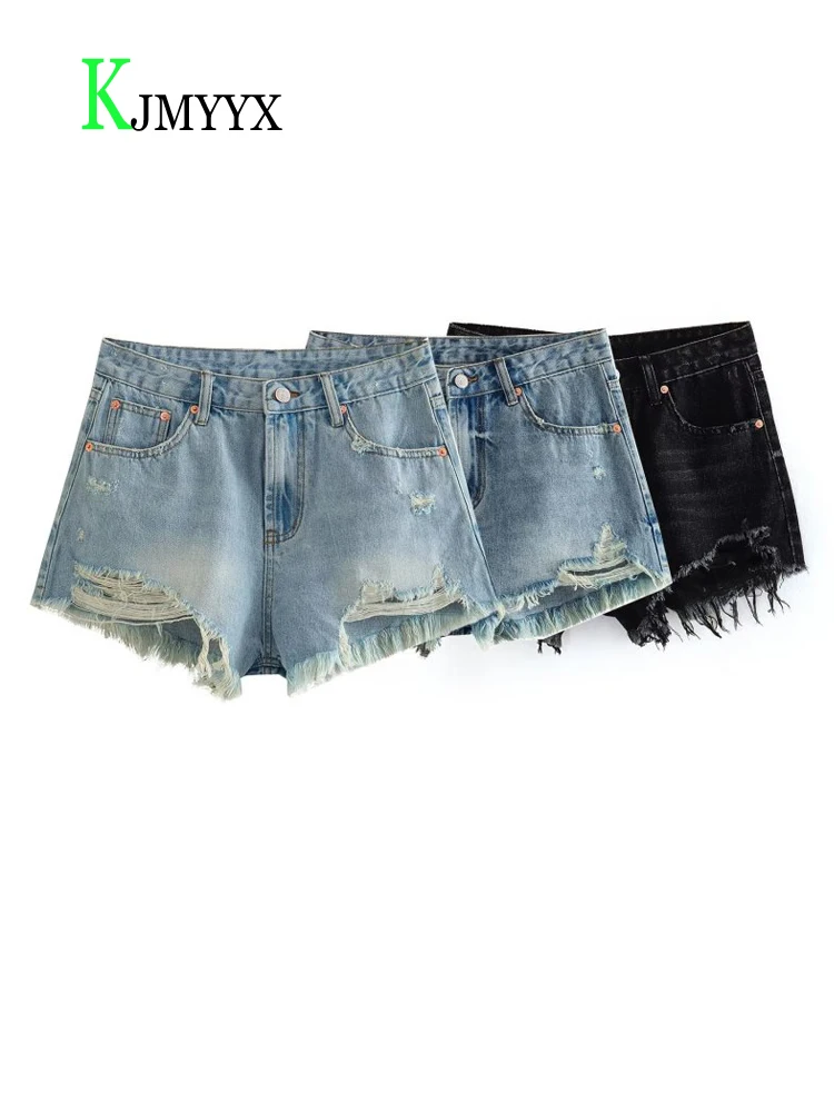 

Шорты-бермуды KJMYYX женские рваные, модные джинсовые, с завышенной талией, на молнии, с потертостями, в винтажном стиле, лето 2023