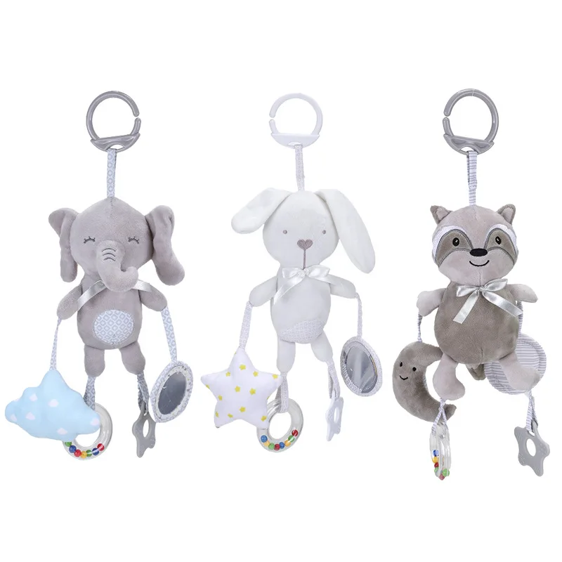 Nordic Style Crib Bell Pendant Baby Stroller Rattle Hanging Rabbit Elephant Cat Toy Trolley 0-12 Newborn Plush Educational