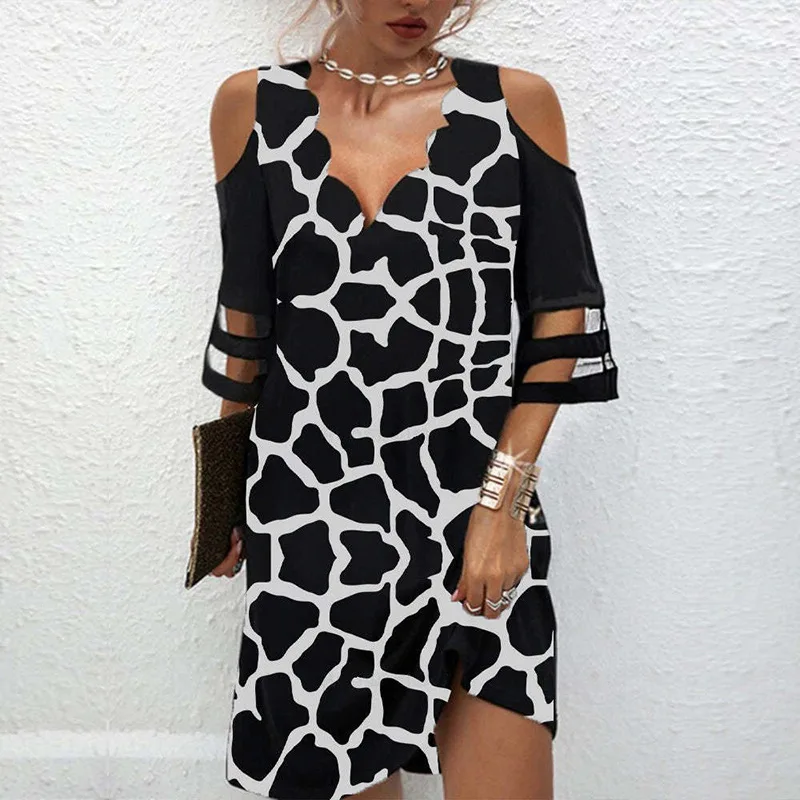 

Summer Short Dresses Raglan Sleeve V Neck Flower Pattern Print Mini Dress Mesh Loose Off Shoulder Sundress Fashion Women Clothes