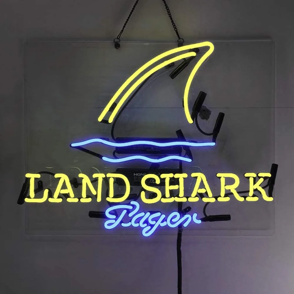 

LAND SHARK Lager Beer Neon Light Sign Handmade Custom Real Glass Tube Bar Restaurant Advertise Room Decor Display Lamp 19"X15"