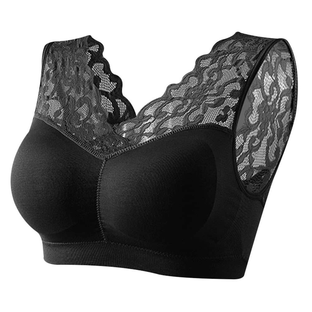 

Ice Silks Sport Bra Wirefree Wide Lace Strap Underwear Female Padded Brassiere