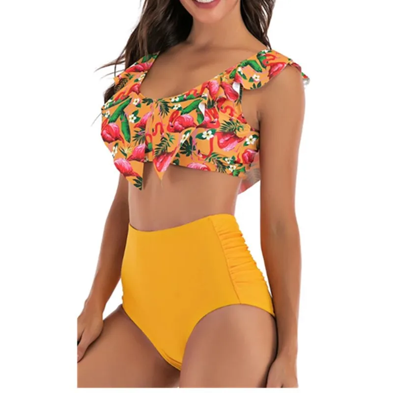 

2022 New Sexy Ruffled High Waist Bikini Print Swimsuit Bikinis Swimwear Separate Beach Bathing Suits 2 Piece Sets
