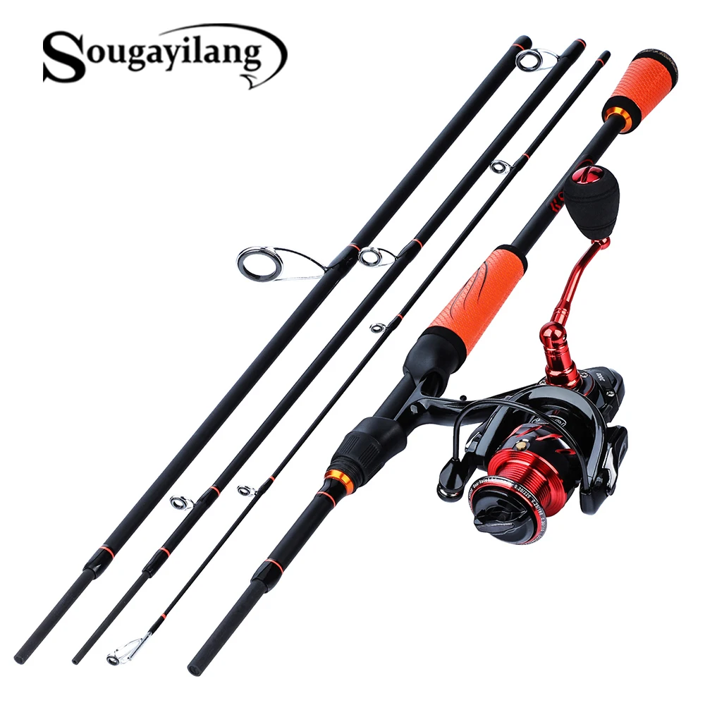 

Sougayilang 1.8m 2.1m 2.4m Portable 4 Section Carbon Fiber Spinning Fishing Rod and 13+1BB Spinning Reel Travel Fishing Combo