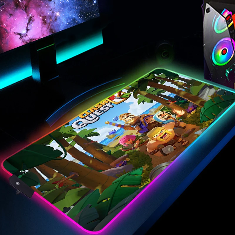 

C-Clash of Clans Pc Accessories RGB Desk Protector With Wire Backlight Mousepad Xxl Gaming Mouse Pad Luminous LED Gamer Keyboard