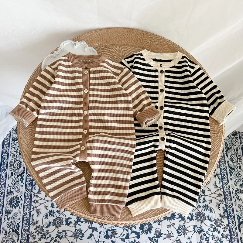 

2022 Autumn Newborn Baby Romper 0-3Years Infant Boy Girl Long Sleeve Striped Body Suit Jumpsuit Cotton Clothes