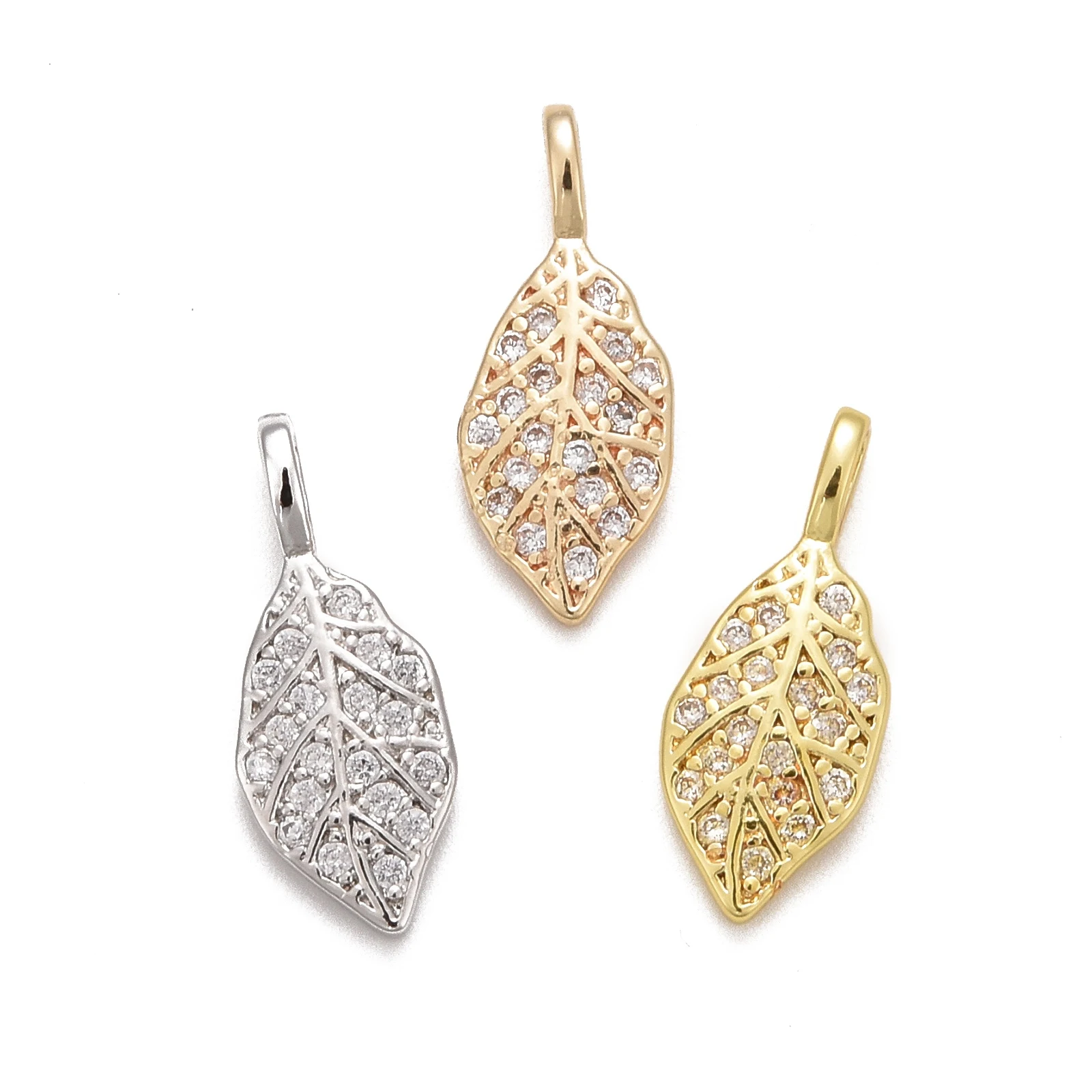 

Pandahall 20Pcs Mixed Color Leaf Shape Rack Plating Brass Micro Pave Clear Cubic Zirconia Pendants For Necklace Jewelry Making