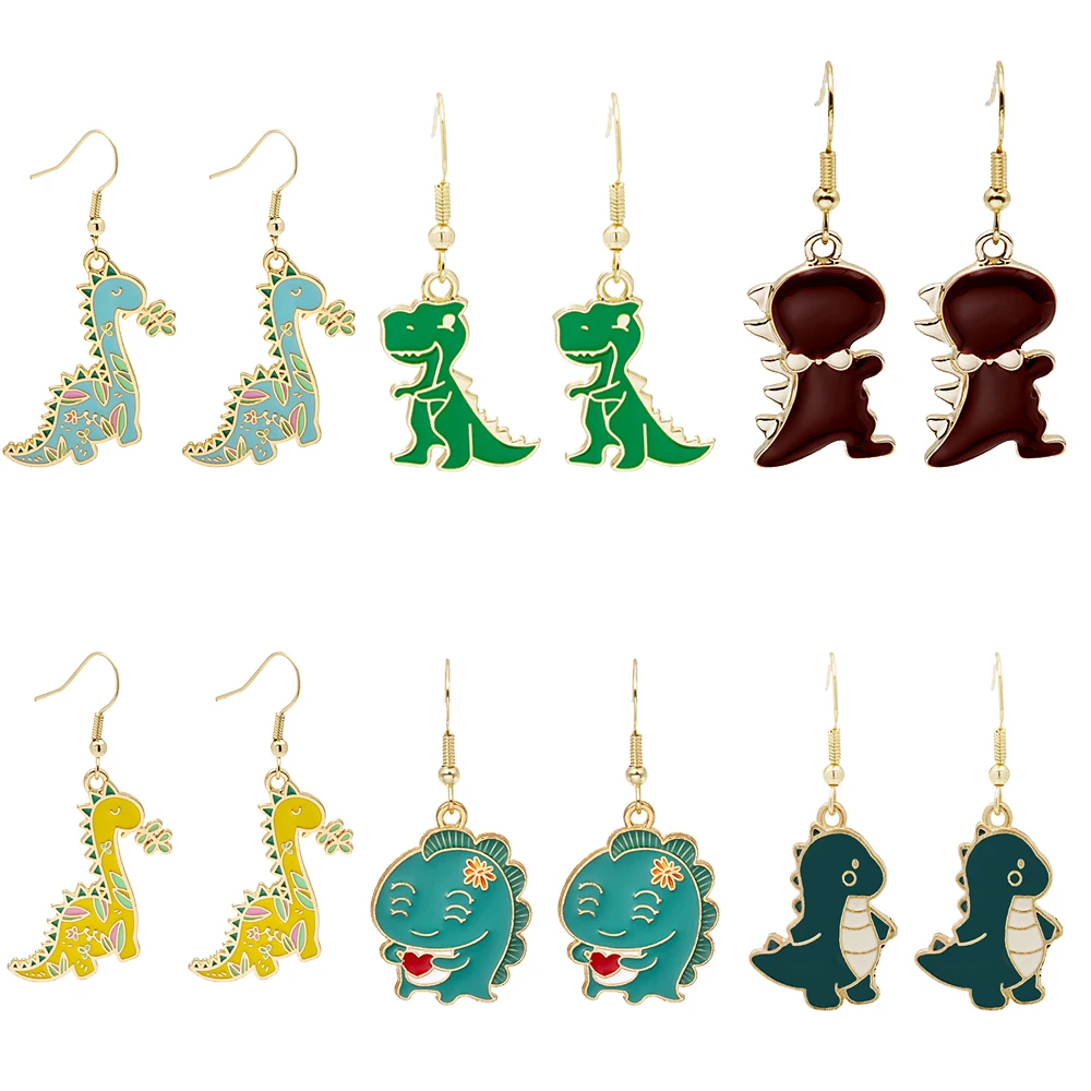 

Korean Cute Colorful Cartoon Dinosaur Earrings for Women Girls Fashion Sweet Drop Oil Childlike Animal Earrings Party Jewelry