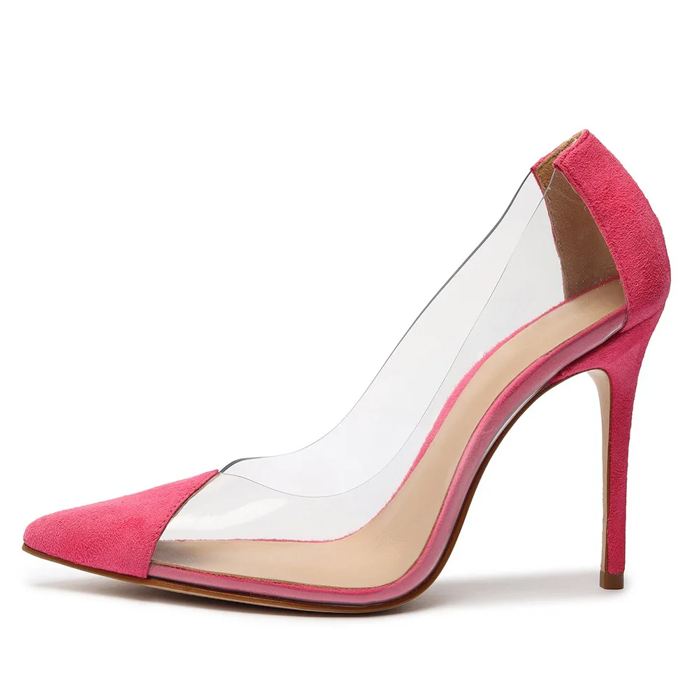 

Туфли-лодочки женские прозрачные, кожа, заостренный носок, высокий тонкий каблук, пикантные дизайнерские