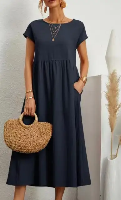 

Cotton Linen Women's Dress Solid Color Sleeveless Loose Cotton Linen Pocket Dress Casual Vacation Beach Kaftan Dress