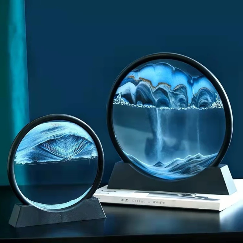 

Движущаяся песчаная картина, круглая стеклянная креативная объемная глубоководная песчаная накидка в движении, текущая песчаная рамка, Песочная живопись, домашний декор