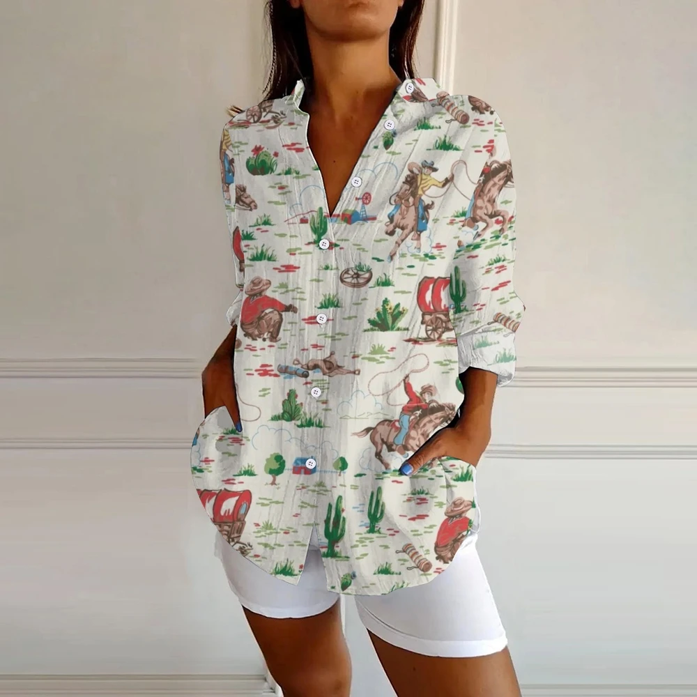 Повседневная крутая рубашка на пуговицах с лацканами и принтом пони модальный