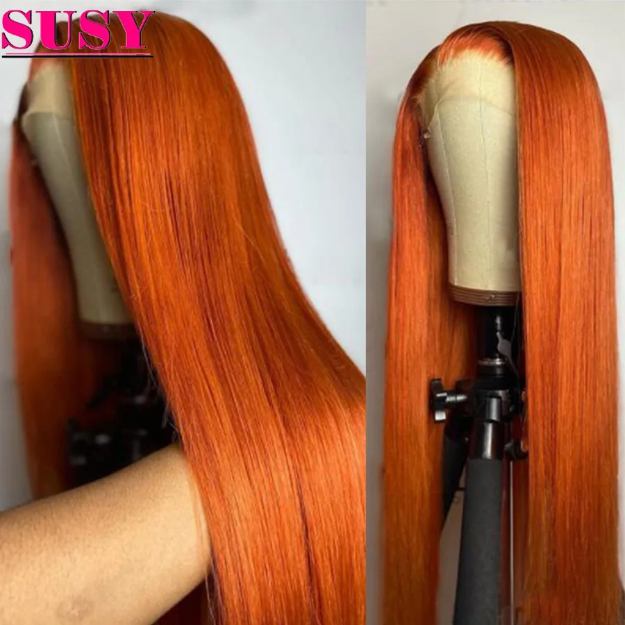 

Orange Ginger Straight Lace Front Wig T part Pre Plucked Straight Human Hair Wigs For Women Ginger Lace Front Human Hair Wig