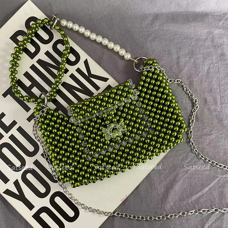 

Handwoven Green Vintage Beaded Women's Everyday Tote Bag 2023 Fashion Luxury Designer High Quality Popular Vintage Underarm Bag