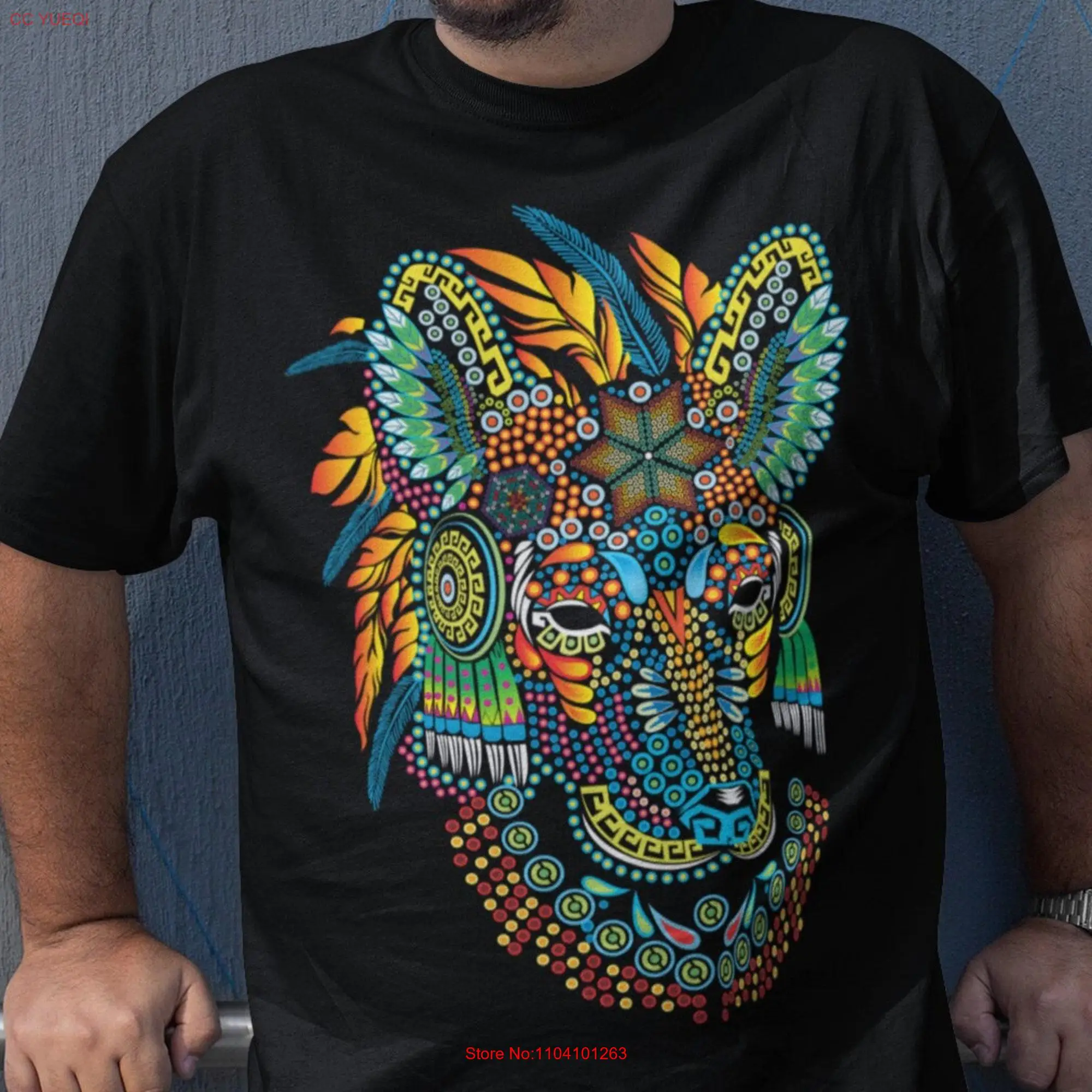 Художественная рубашка huichol с изображением животных мексиканская Футболка