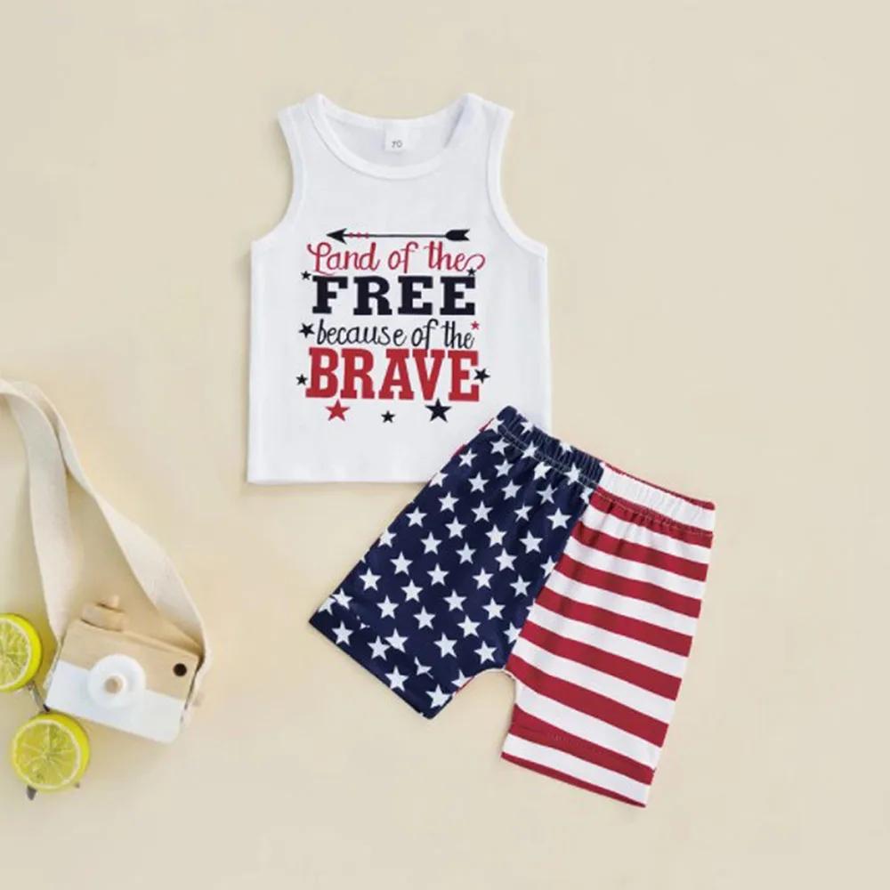 

Комплект для маленьких мальчиков Keelorn, Новинка лета 2022, жилет без рукавов с надписью, топ и шорты в полоску, комплект из двух предметов, модна...