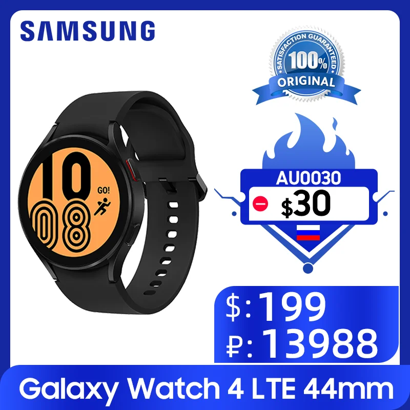 

Samsung Galaxy Watch 4 44mm LTE R875 1.4'' Super AMOLED Smart Watch Blood Oxygen Measure 361mAh Battery GPS Heart Rate Sensor