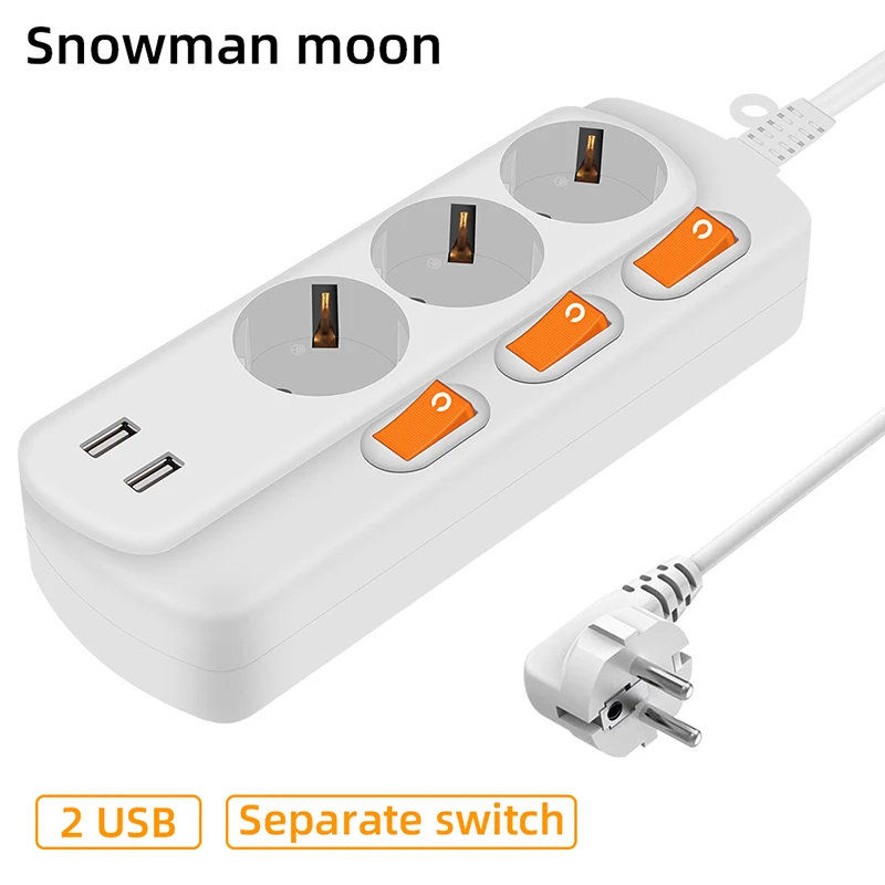 USB Power Strip Wall Mounted Home Electrical Double break Switch 3Ways 2 Round Pin EU Socket Outlet Plug Network Filter