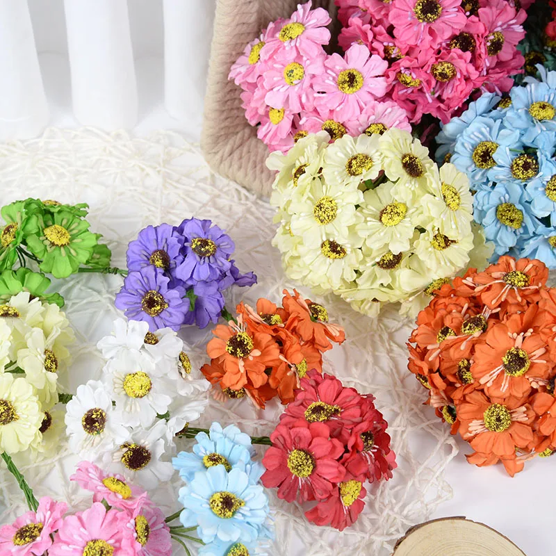 

36/72pcs Mini Artificial Flower Bouquet Silk Multicolor Scrapbook Nine Petal Flower Bouquet DIY Ball Stamen Wedding Decoration