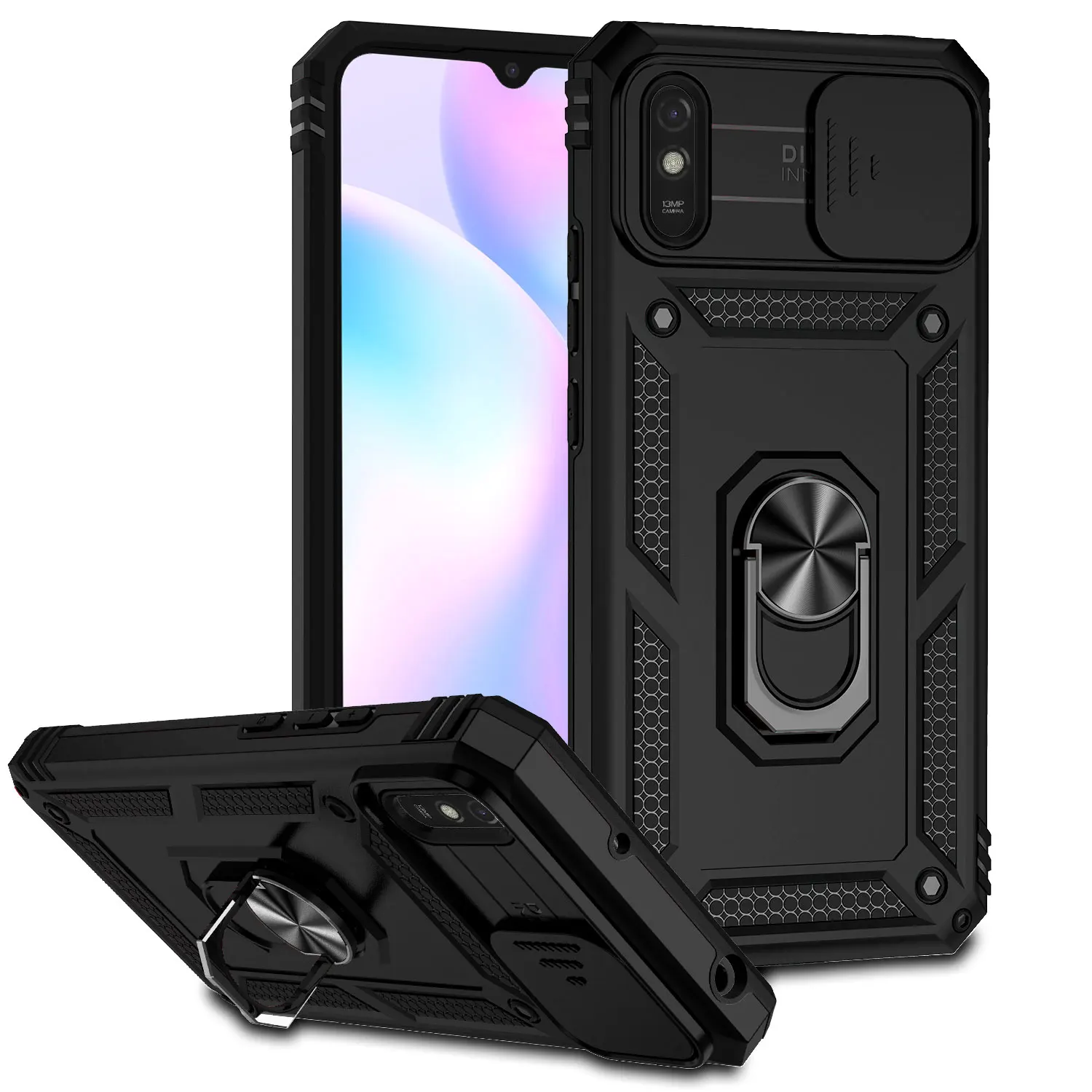 

Army Push Window Shockproof Phone Case For Xiaomi Redmi 9A Magnetic Ring Holder Military Rugged Cover For Xiaomi Redmi 9i