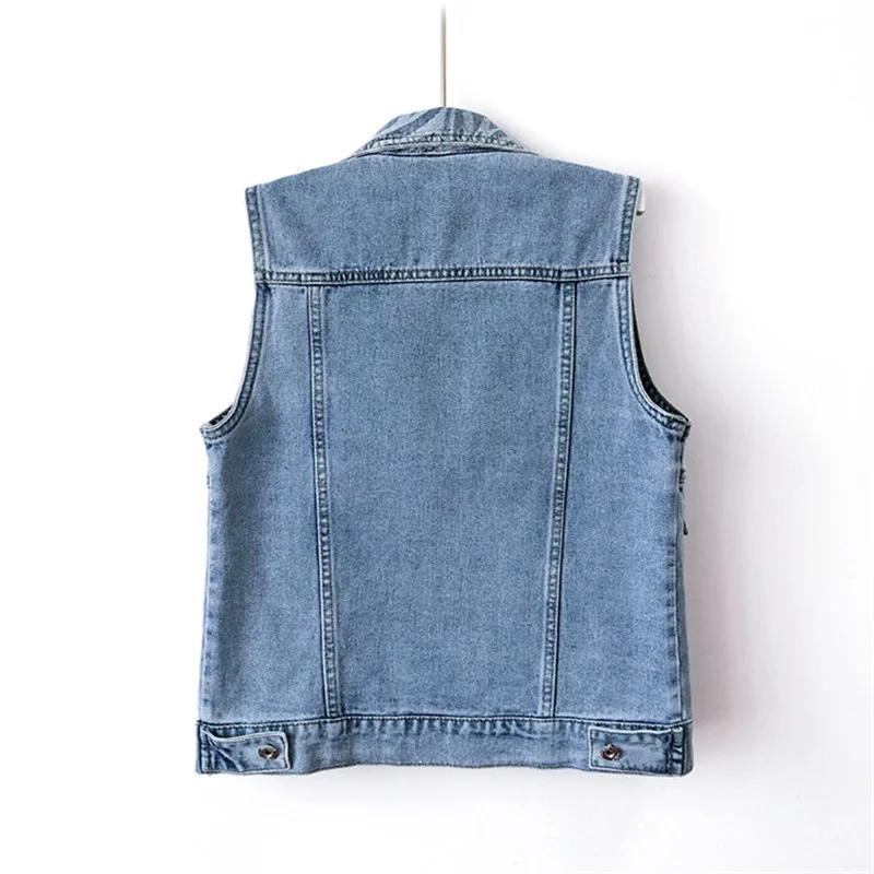 

Big Zebra Pocket Denim Vest Women Waistcoat Autumn Korean Loose Short Cowboy Sleeveless Jacket Casual Blue Jeans Vests Female